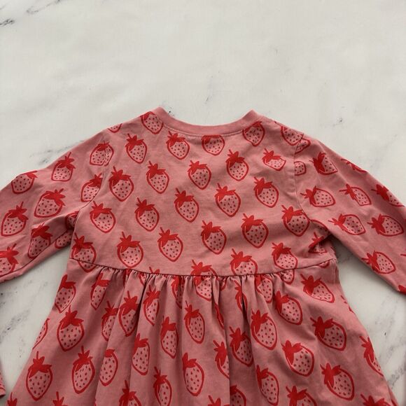 Tea Collection Girls Long Sleeve Dress Size 7 Pink Red Strawberry Print Cotton - Picture 6 of 7